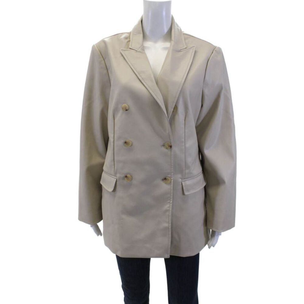 Blue Revival Womens Textured Lined Button Blazer Nude Size L